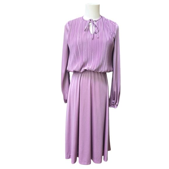 Liz Petites Inc. Vintage 70s Boho Chic Shimmery Lavender Disco Midi Dress S/M - Picture 1 of 11